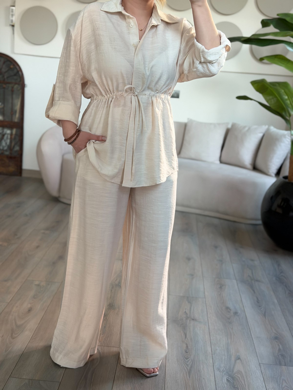 Tünelli Beli Büzgülü Gömlek Pantolon Takım TAŞ-23MeUST00155