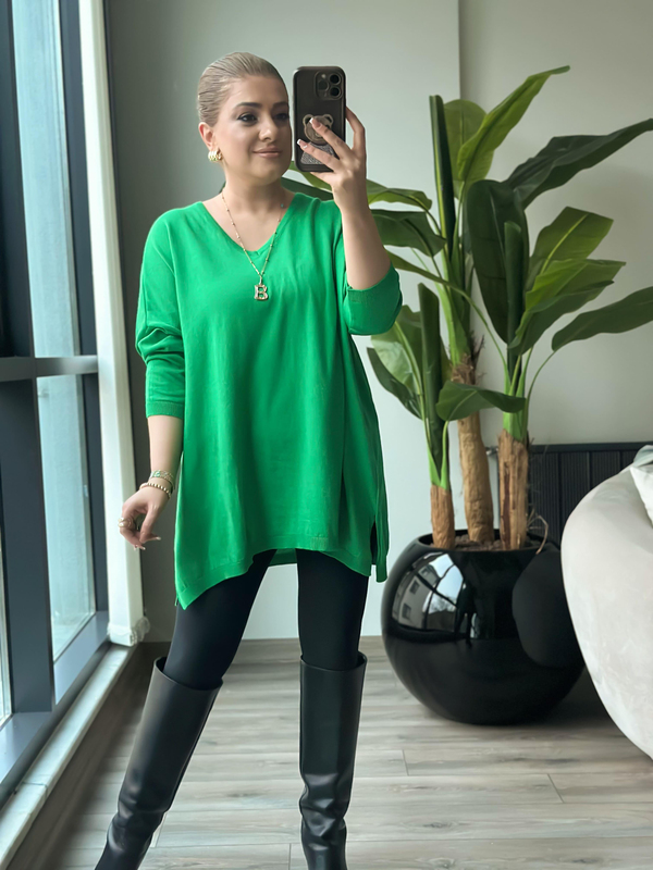 V Yaka Yarım Kol Triko YEŞİL-23MeUST00130
