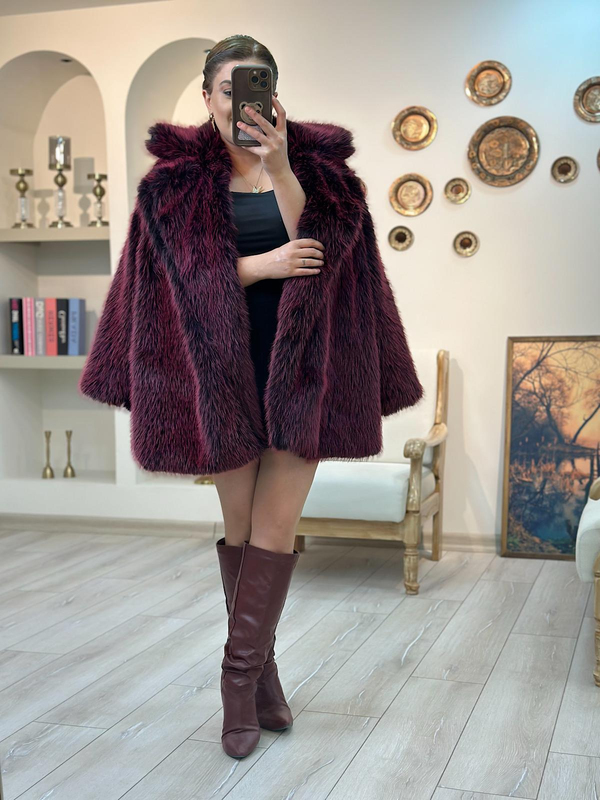 Women Yakalı Premium Kalite Kürk BORDO-23YDIS000016