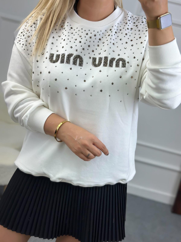 Yakası Taşlı Miu Sweatshirt BEYAZ-23KUST000079