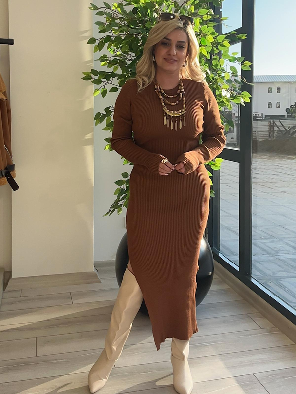 Yandan Yırtmaçlı Maxi Boy Triko Elbise TABA-23KELB000016