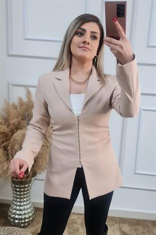 Yanları Büzgülü Fit Kesim Ceket BEJ-23MeUST00036