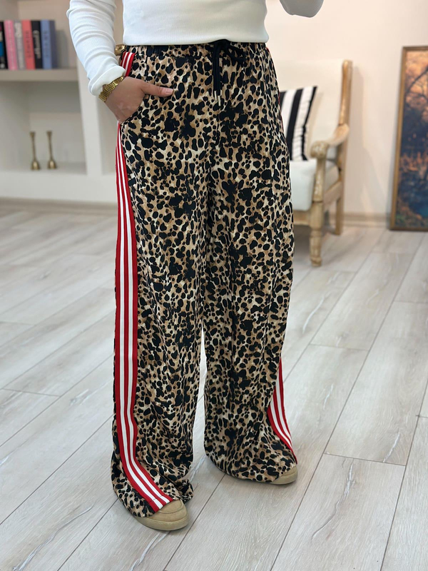 Yanları Şerit Detaylı Leopar Pantolon KAHVE-23YALT000093
