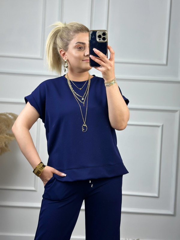 Yanları Yırtmaçlı Likralı Bol Paça Pantolon Bluz Takım LARCİVET-23YUST000048