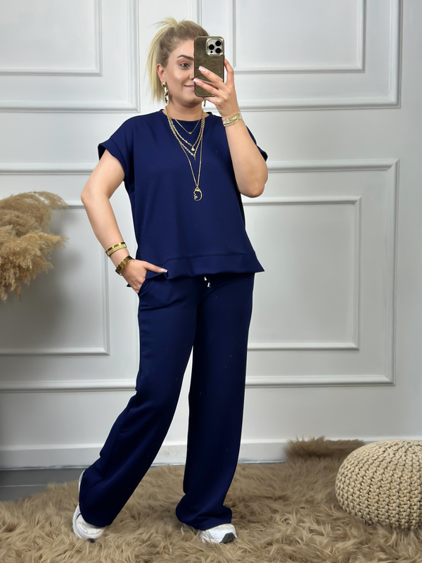 Yanları Yırtmaçlı Likralı Bol Paça Pantolon Bluz Takım LARCİVET-23YUST000048