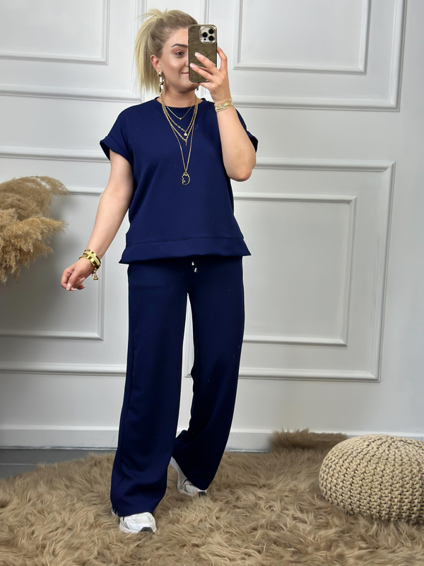 Yanları Yırtmaçlı Likralı Bol Paça Pantolon Bluz Takım LARCİVET-23YUST000048