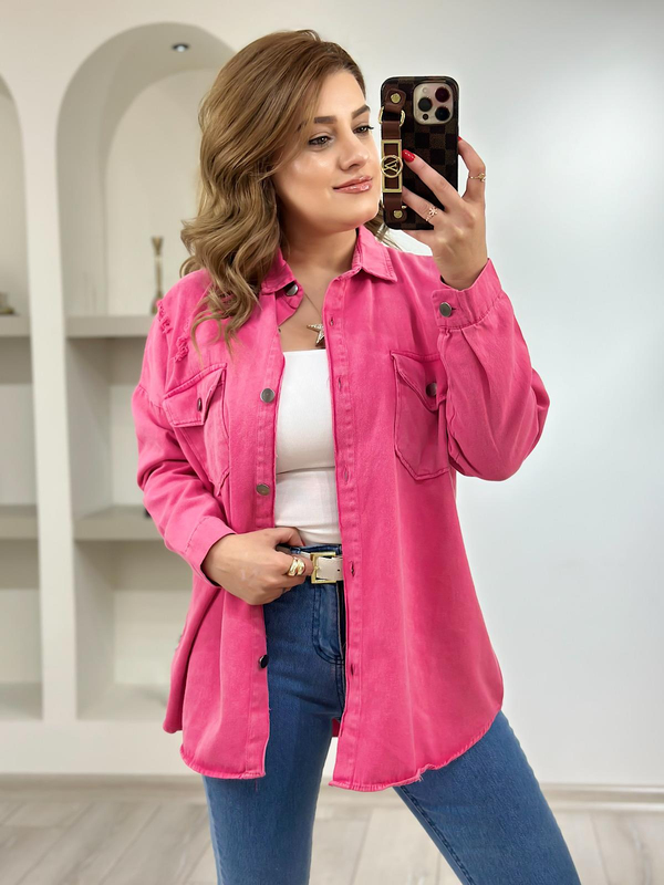 Yırtıklı Gabardin Gömlek FUŞYA-23KYeni00055