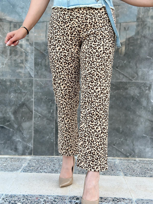 Yüksek Bel Leopar Pantolon ACI KAHVE-23MeALT00050