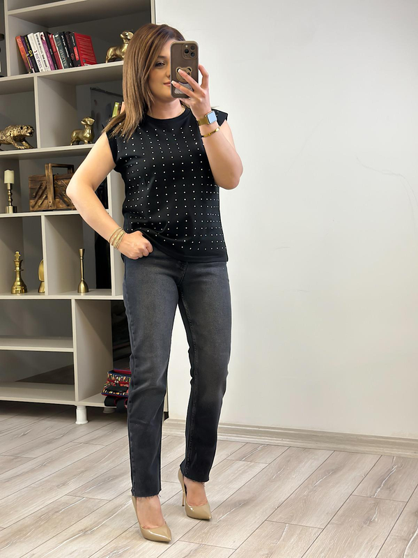 Yüksek Bel Likralı Toparlayıcı Paçası Kesik Fit Mom Jean FÜME-23MeALT00090