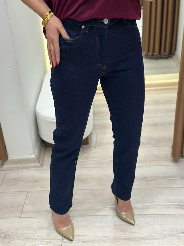 Yüksek Bel Likralı Toparlayıcı Paçası Kesik Fit Mom Jean LACİVERT-23MeALT00090