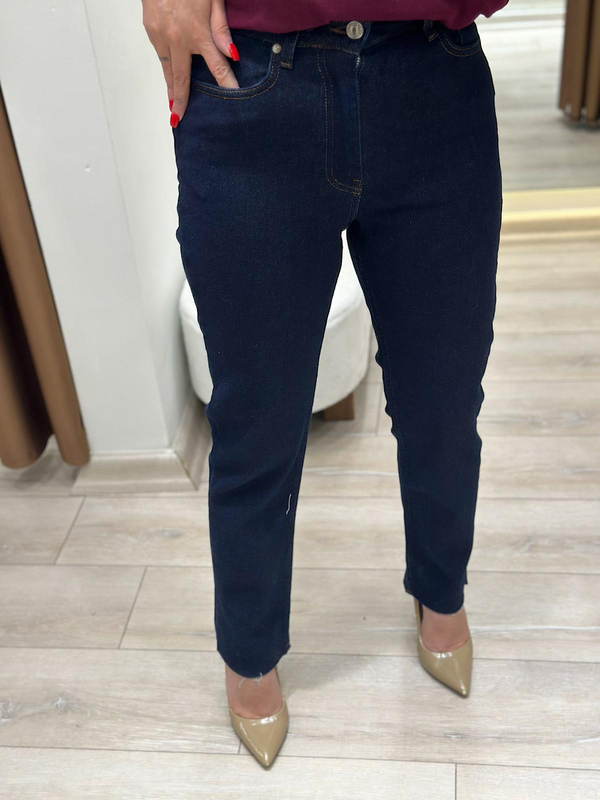 Yüksek Bel Likralı Toparlayıcı Paçası Kesik Fit Mom Jean LACİVERT-23MeALT00090