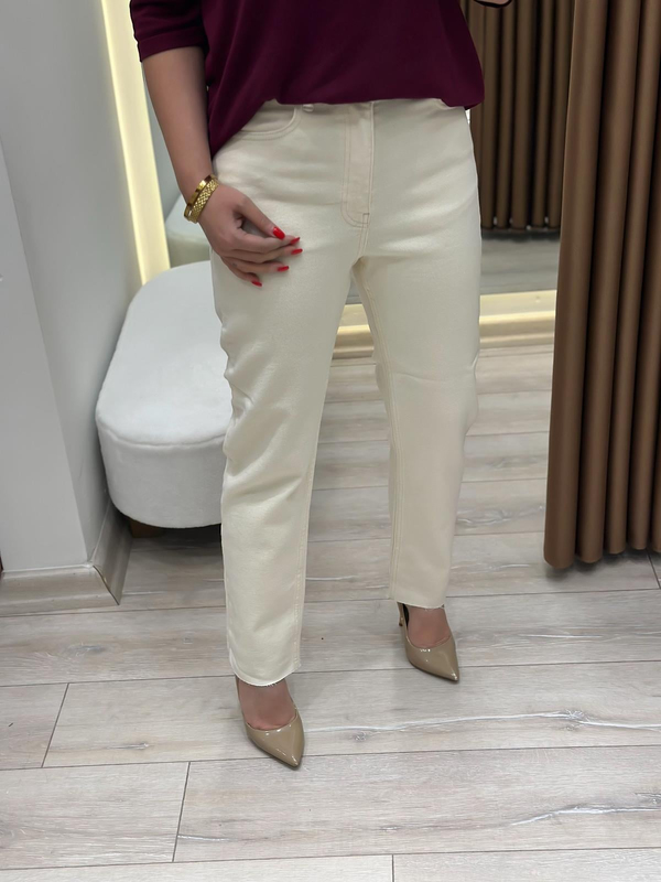 Yüksek Bel Likralı Toparlayıcı Paçası Kesik Fit Mom Jean EKRU-23MeALT00090