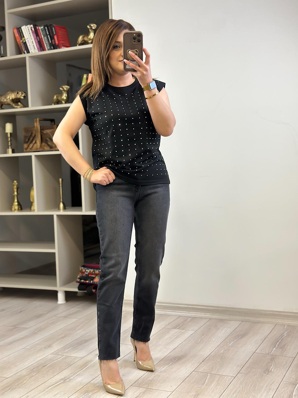 Yüksek Bel Likralı Toparlayıcı Paçası Kesik Fit Mom Jean FÜME-23MeALT00090