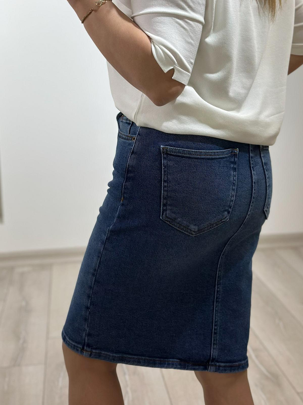 Yüksek Bel Orta Boy Jean Etek KOYU MAVİ-23YALT000038