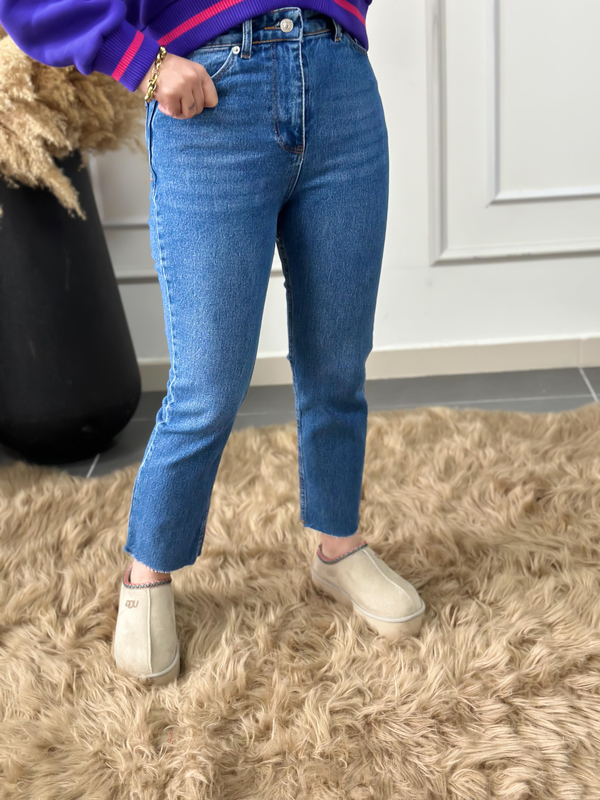 Yüksek Bel Paçası Kesik Orjinal Fit Mom MAVİ-23KYeni00074
