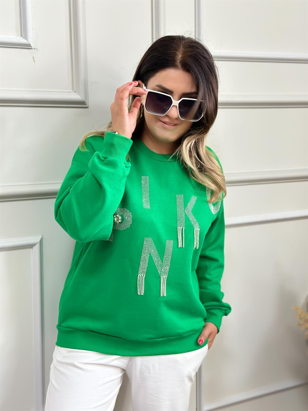 Yuvarlak Yaka Pinko Taş İşlemeli Sweatshırt YEŞİL-23KUST000015