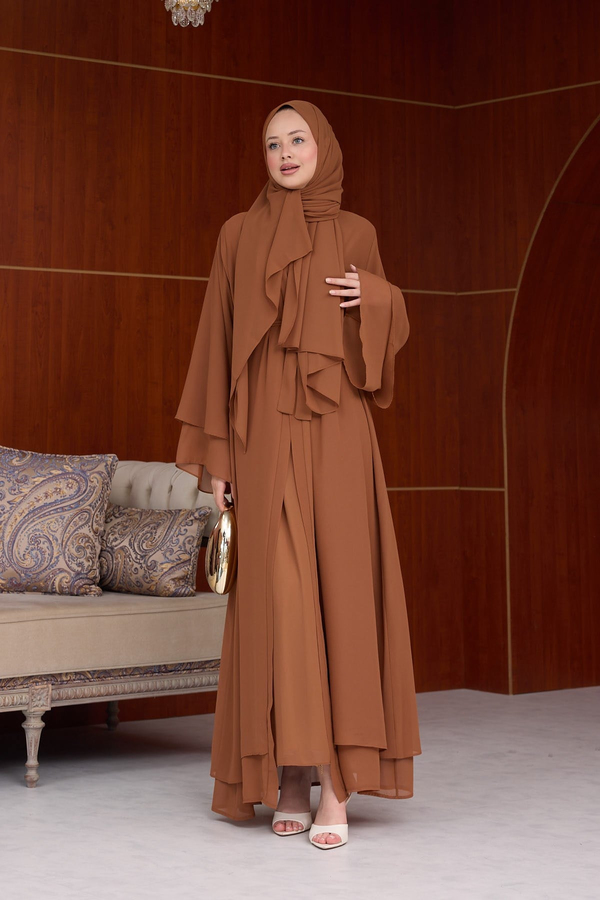 3'lü Eslem Tasarım Abaya Takım ( Abaya-Şal-İçlik ) - Kiremit