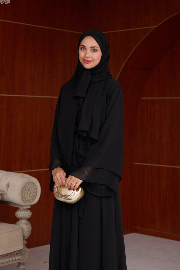 3'lü Eslem Tasarım Abaya Takım ( Abaya-Şal-İçlik ) - Siyah