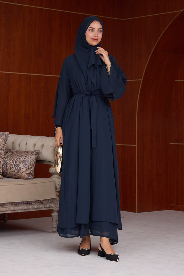3'lü Eslem Tasarım Abaya Takım ( Abaya-Şal-İçlik ) - Lacivert