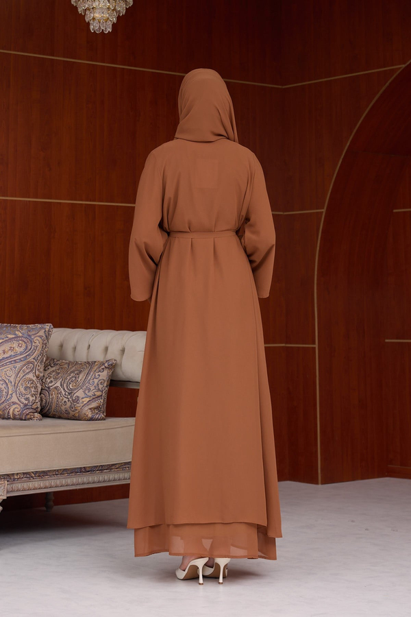3'lü Eslem Tasarım Abaya Takım ( Abaya-Şal-İçlik ) - Kiremit