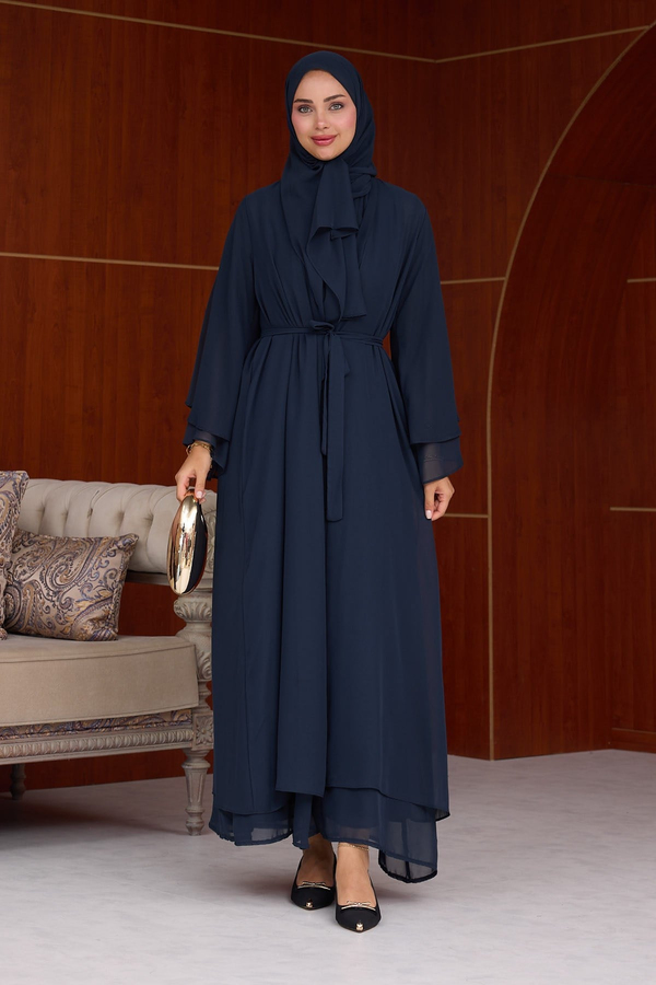 3'lü Eslem Tasarım Abaya Takım ( Abaya-Şal-İçlik ) - Lacivert