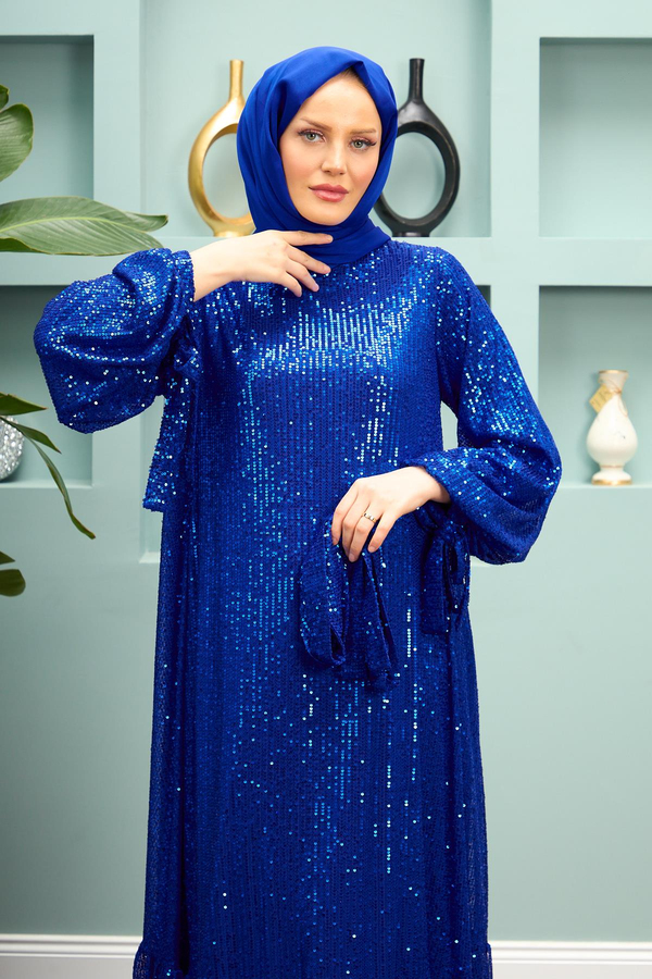 Ayça Pullu Abiye - Saks Mavi