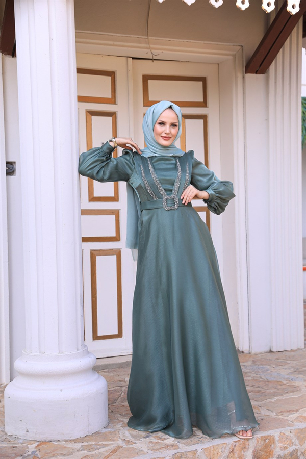 Hazel Abiye - Petrol Yeşili