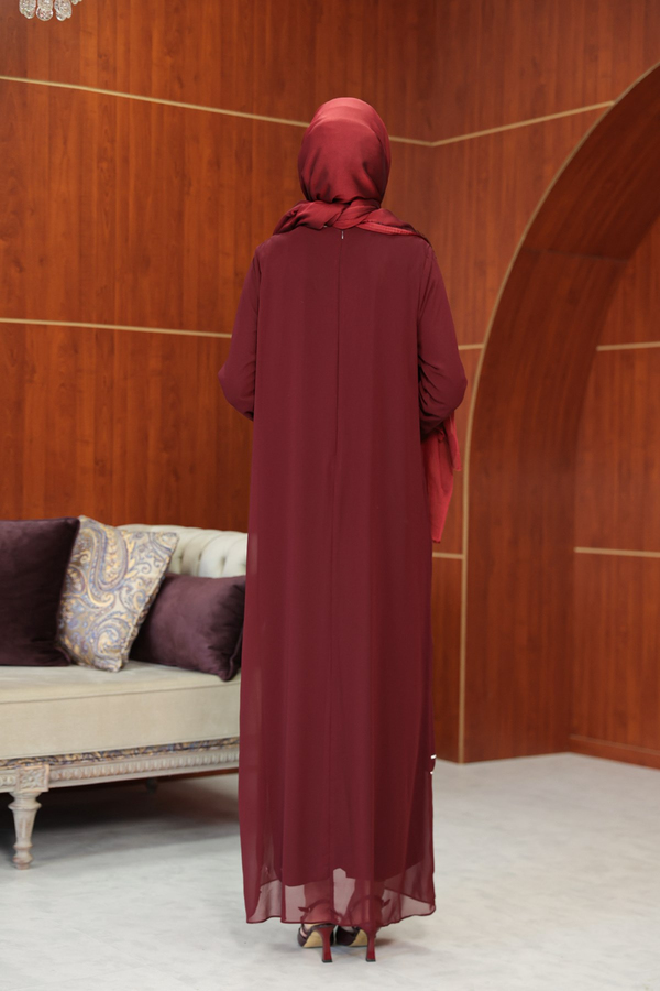 Başak Çizgi Detay Abaya - Bordo