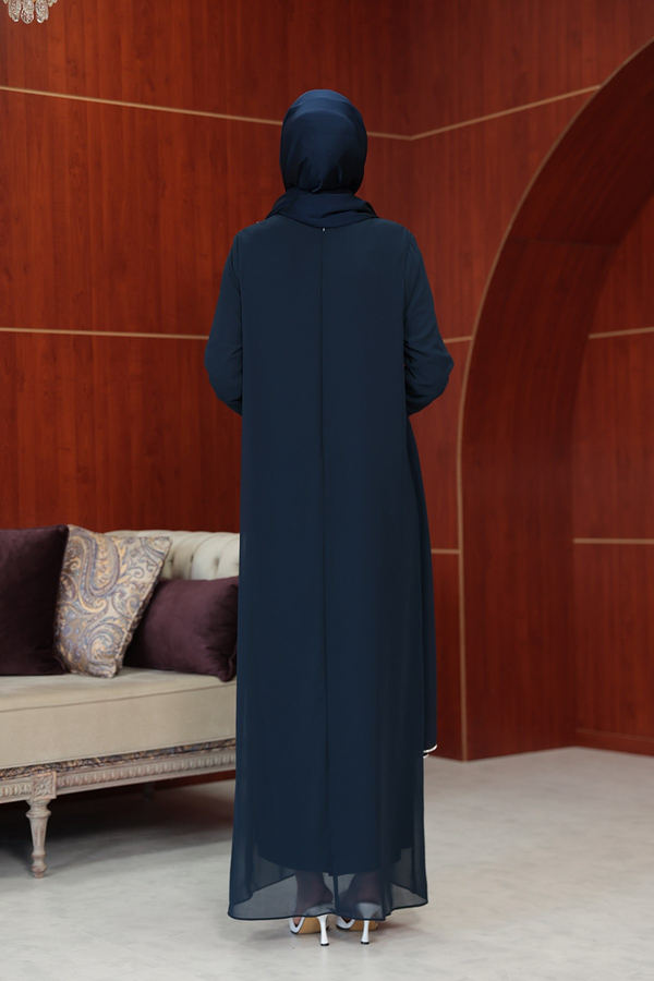 Başak Çizgi Detay Abaya - Lacivert