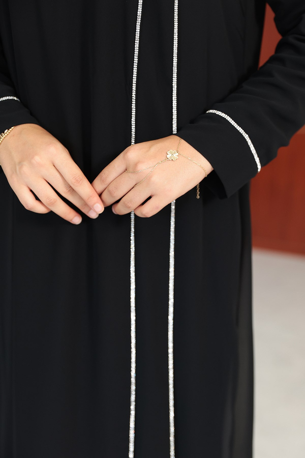 Başak Çizgi Detay Abaya - Siyah