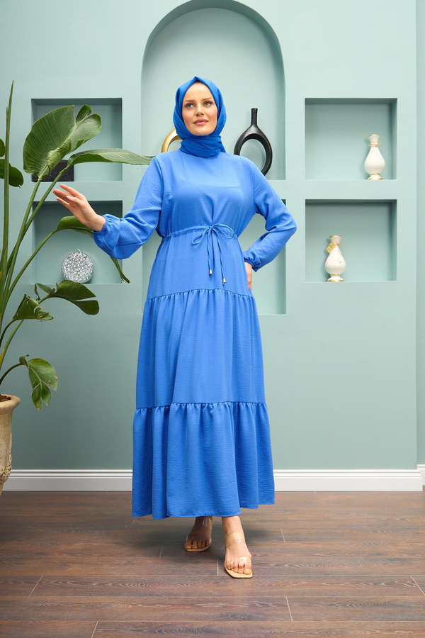 Bel Detay Elbise - Mavi