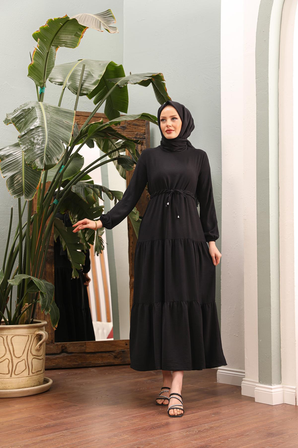 Bel Detay Elbise - Siyah