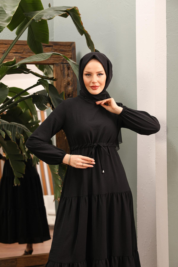 Bel Detay Elbise - Siyah