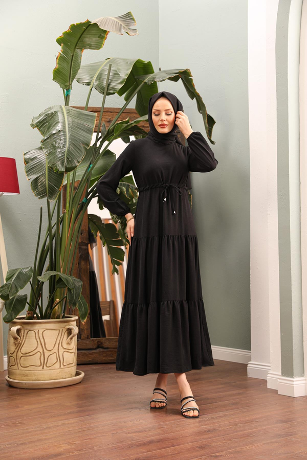 Bel Detay Elbise - Siyah