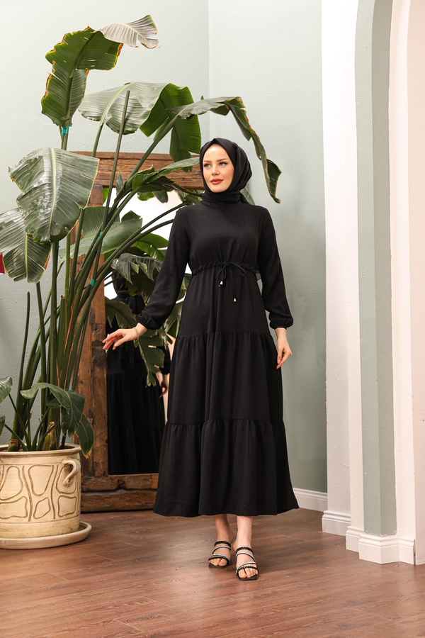 Bel Detay Elbise - Siyah