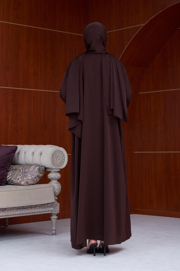 Berinda Taş Şerit Detaylı Abaya - Kahverengi