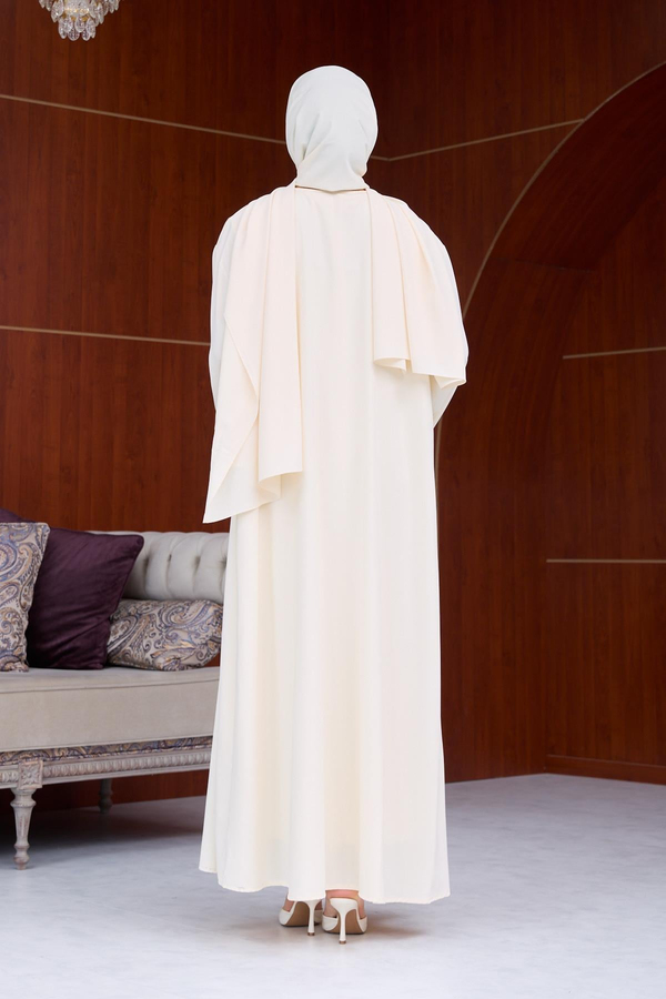 Berinda Taş Şerit Detaylı Abaya - Krem