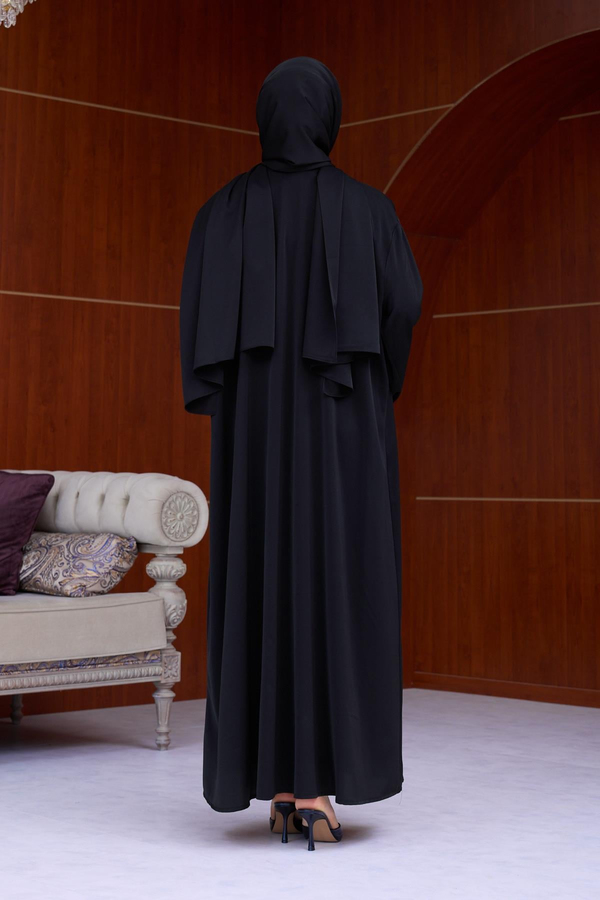 Berinda Taş Şerit Detaylı Abaya - Siyah