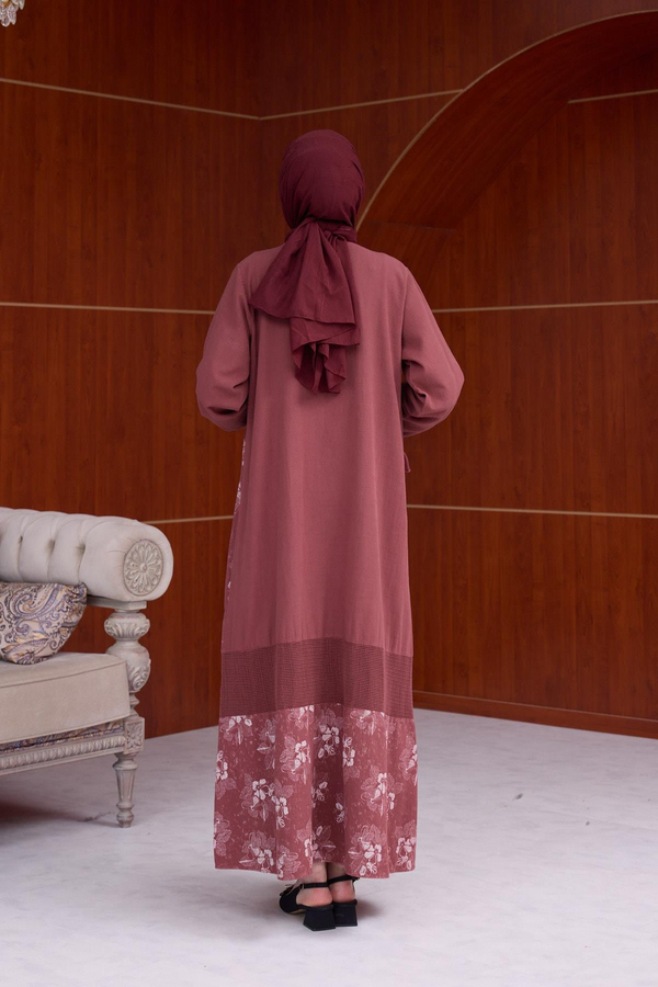 Çiçek Desen Tensel Elbise - Bordo