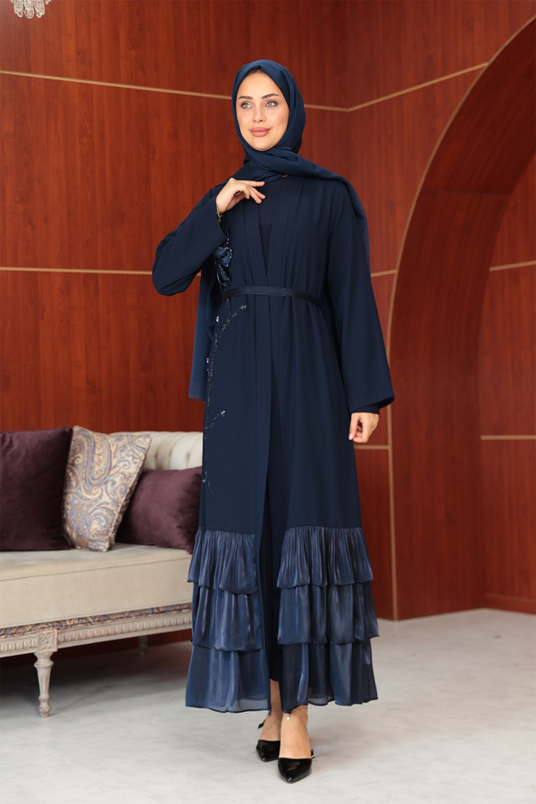 Çiçek Tasarım Detay Abaya - Lacivert