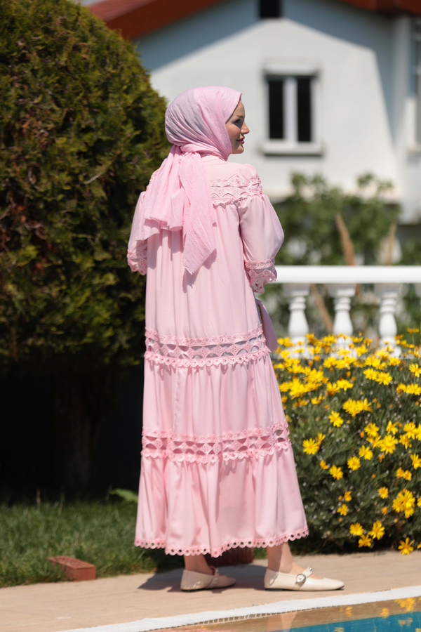 Deniz Dantel Detay Elbise - Pembe