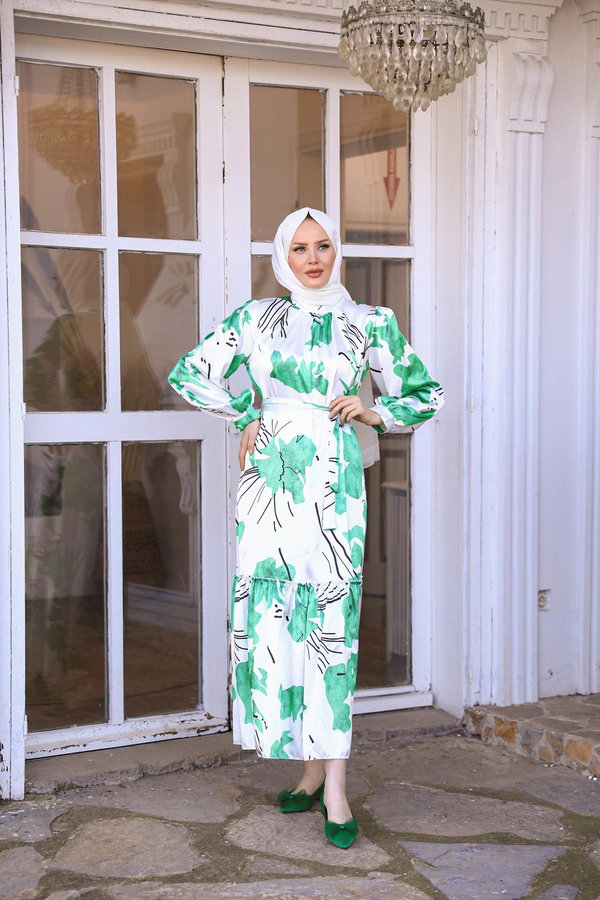 Emine Saten Elbise - Yeşil