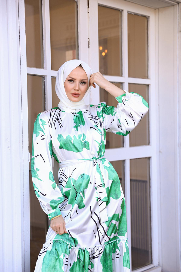 Emine Saten Elbise - Yeşil