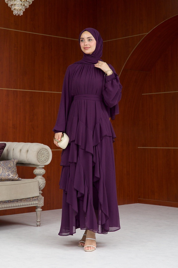 Eslem Şifon Abiye - Mürdüm