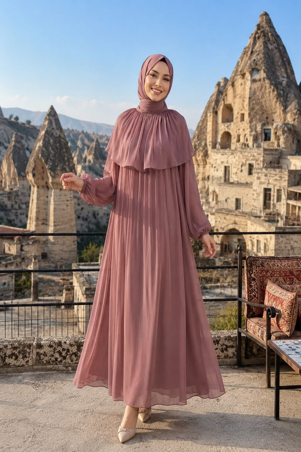 Eslem Yaka Detay Işıltı Abiye - Gül