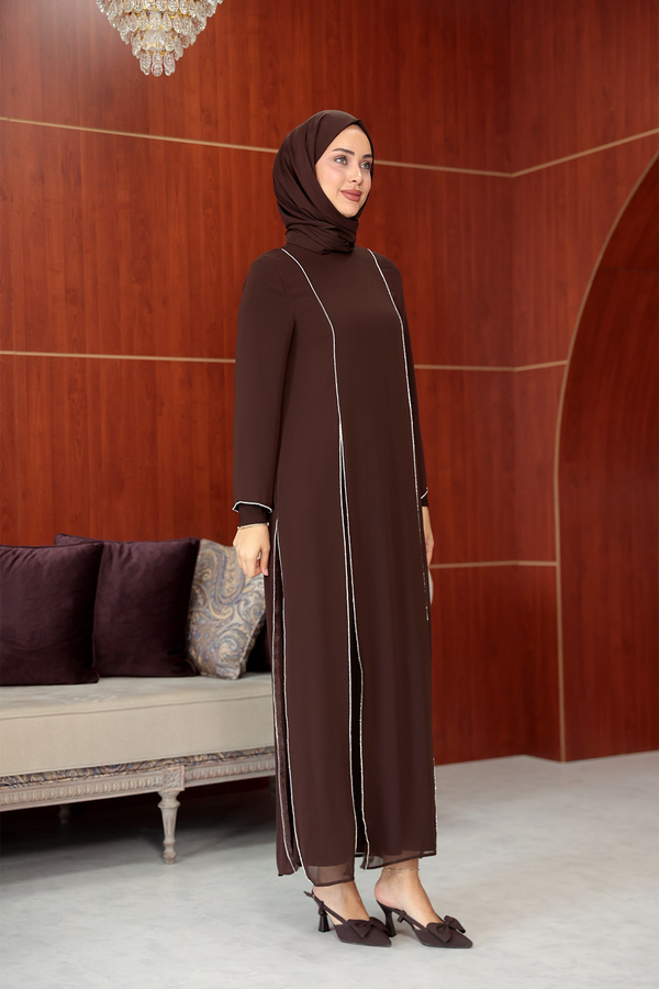 Ezgi Tasarım Abaya - Kahverengi