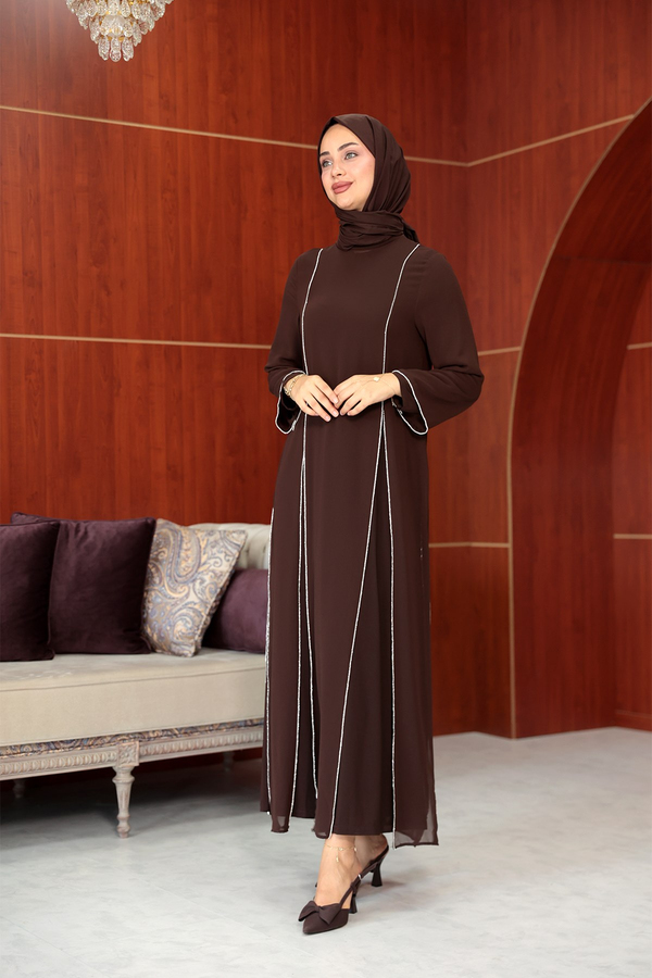 Ezgi Tasarım Abaya - Kahverengi