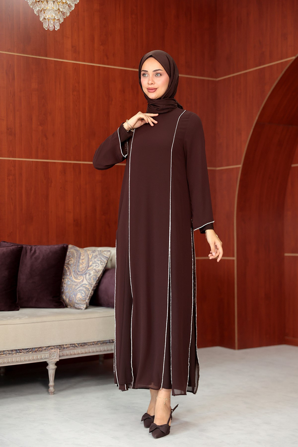 Ezgi Tasarım Abaya - Kahverengi