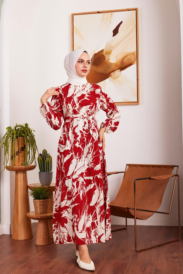 Fırça Desen Elbise - Kiremit