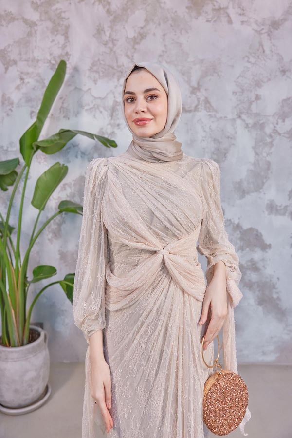 Frida Tesettür Abiye - Pudra